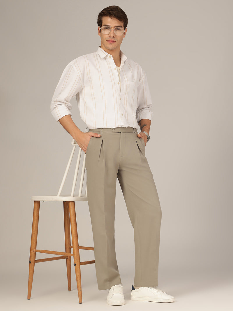 Grey: Korean Baggy Fit inverted Pleated Casual Trouser