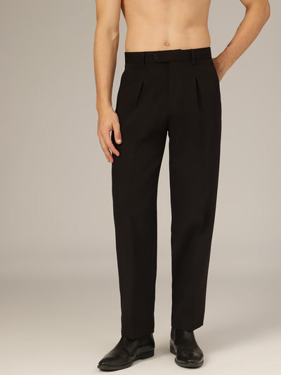 Black inverted pleated Korean pant front view by Dennison