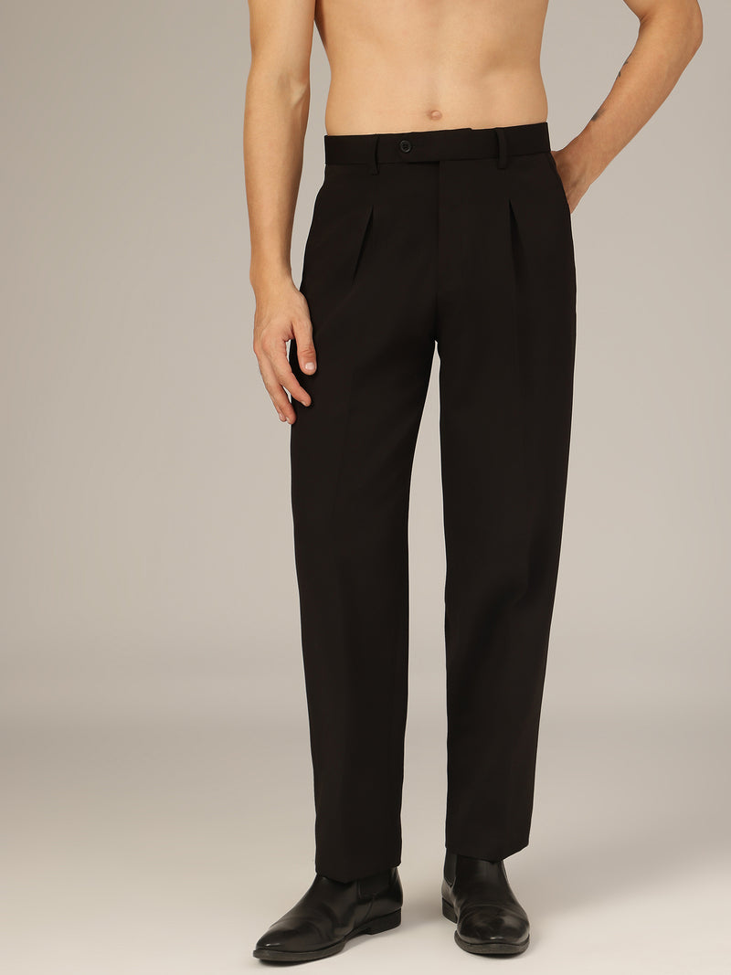 Black: Korean Baggy Fit inverted Pleated Casual Trouser