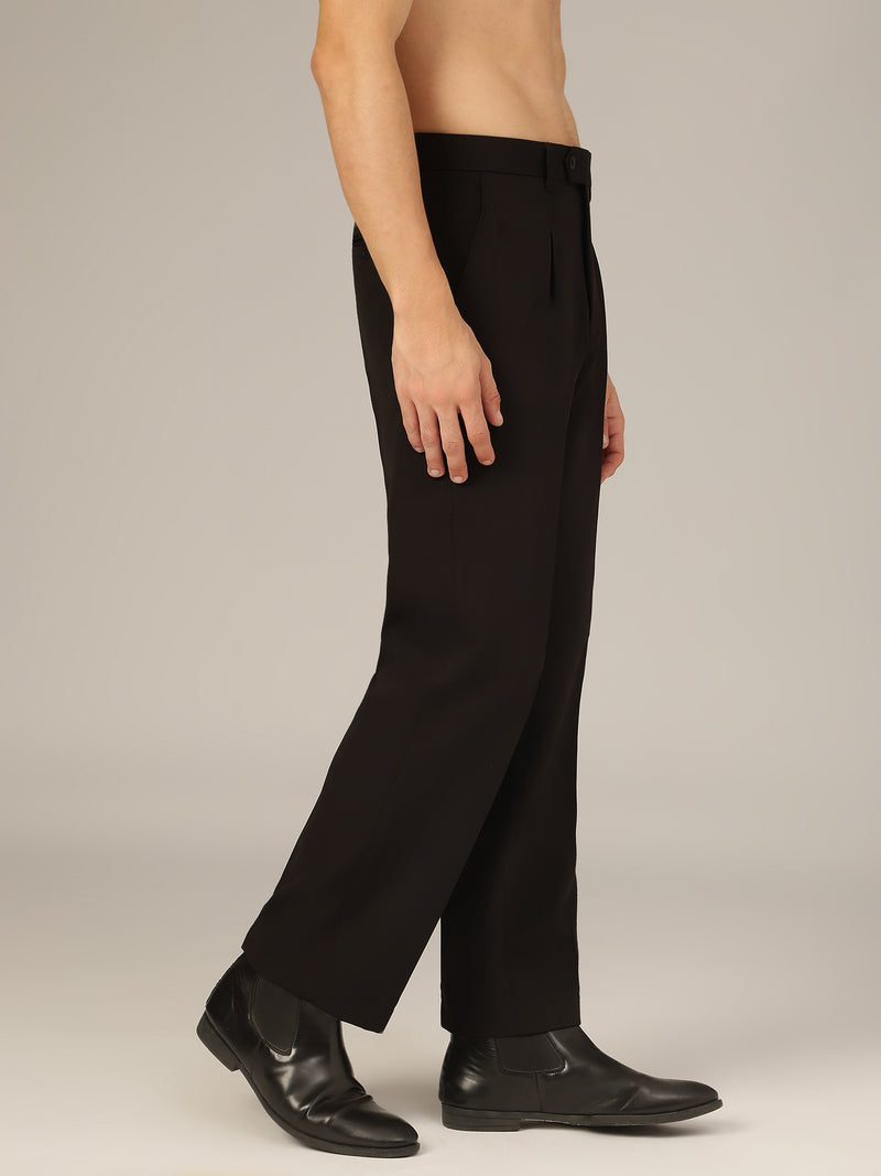 Black: Korean Baggy Fit inverted Pleated Casual Trouser