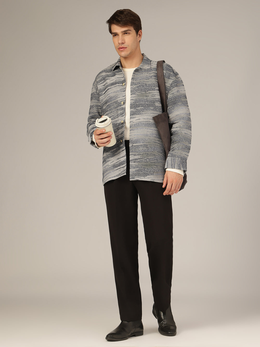 Black inverted pleated Korean pant front view by Dennison