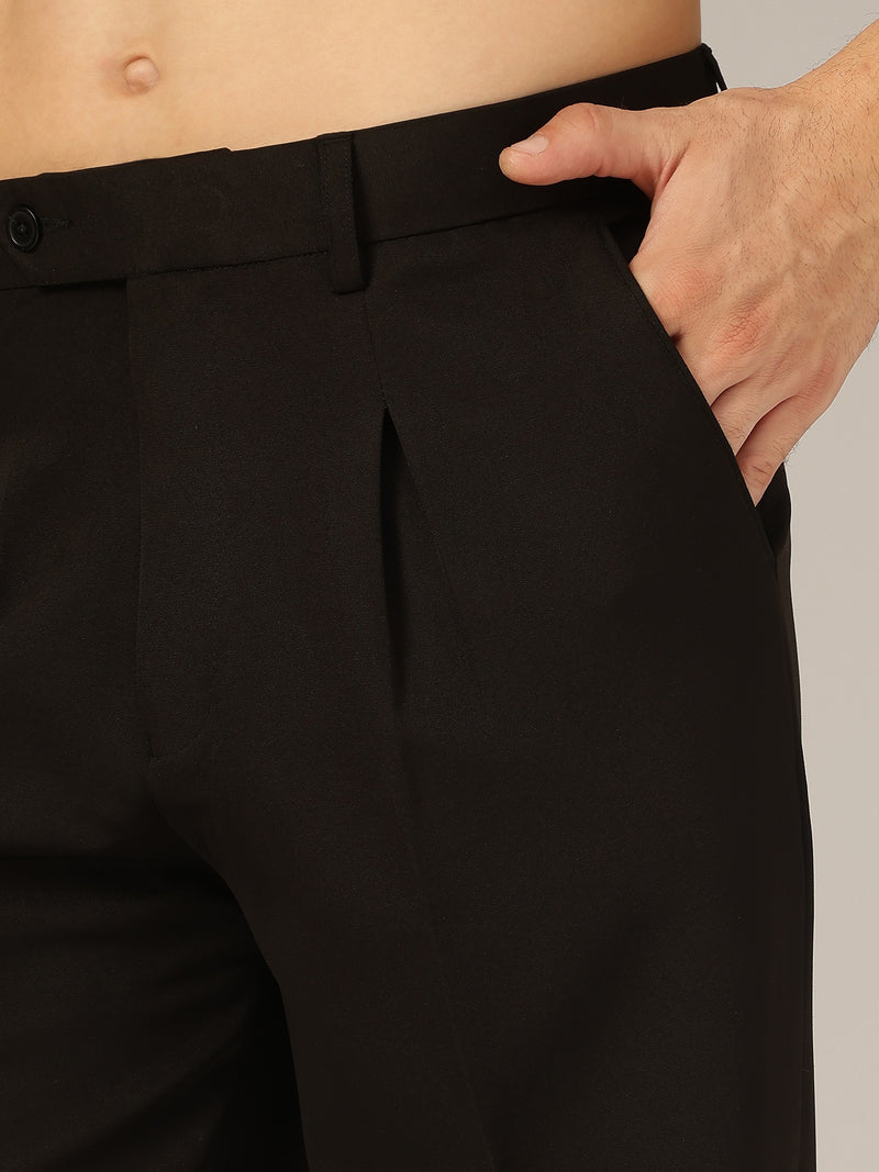 Black: Korean Baggy Fit inverted Pleated Casual Trouser