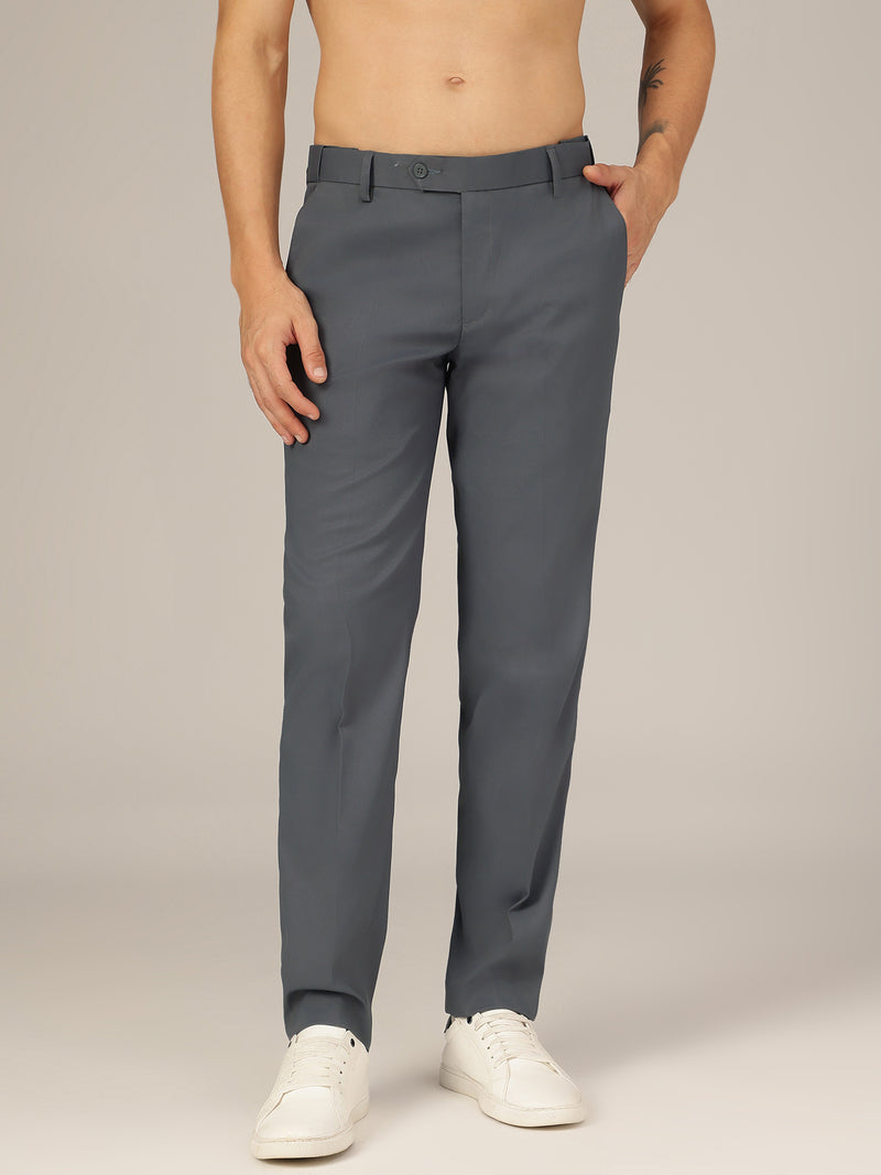 Steel Grey: Flexi Waist Relaxed Fit Casual Trouser