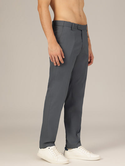 Steel Grey: Flexi Waist Relaxed Fit Casual Trouser