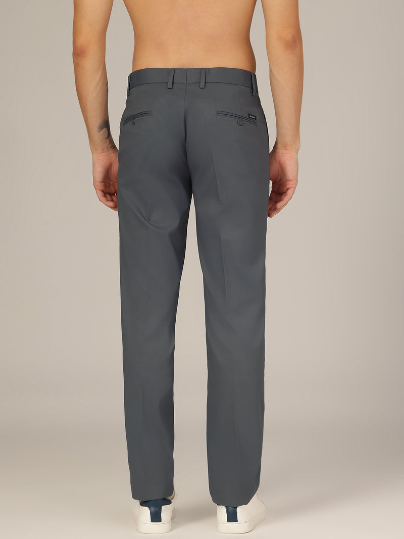 Steel Grey: Flexi Waist Relaxed Fit Casual Trouser