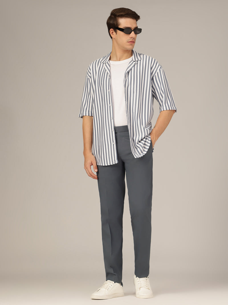 Steel Grey: Flexi Waist Relaxed Fit Casual Trouser