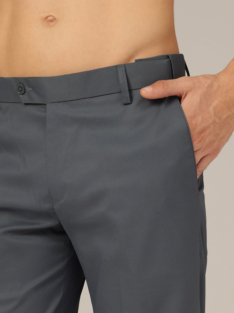 Steel Grey: Flexi Waist Relaxed Fit Casual Trouser