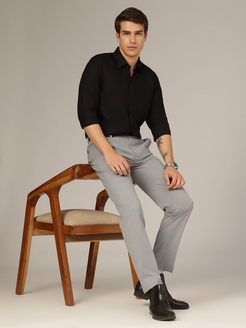 Light Grey: Flexi Waist Relaxed Fit Casual Trouser