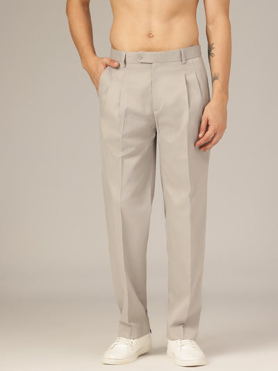 Silver Grey: Korean Textured Baggy Fit Pleated Casual Trouser