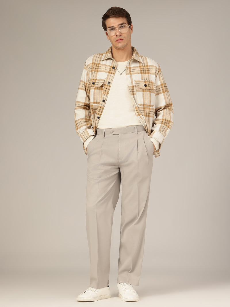 Silver Grey: Korean Textured Baggy Fit Pleated Casual Trouser