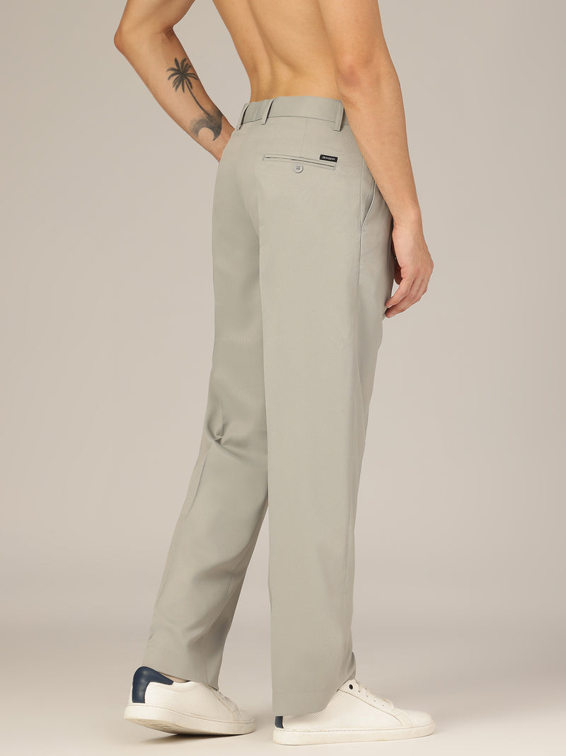 Light Grey: Korean Textured Baggy Fit Pleated Casual Trouser