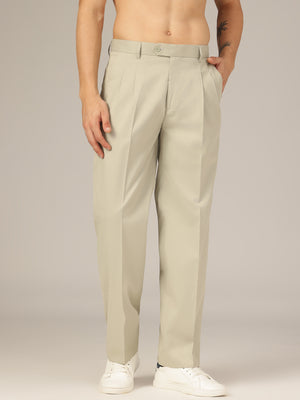 Ash Grey: Korean Textured Baggy Fit Pleated Casual Trouser