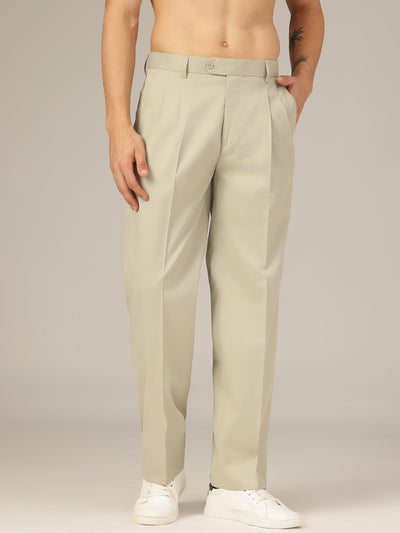 Ash Grey: Korean Textured Baggy Fit Pleated Casual Trouser