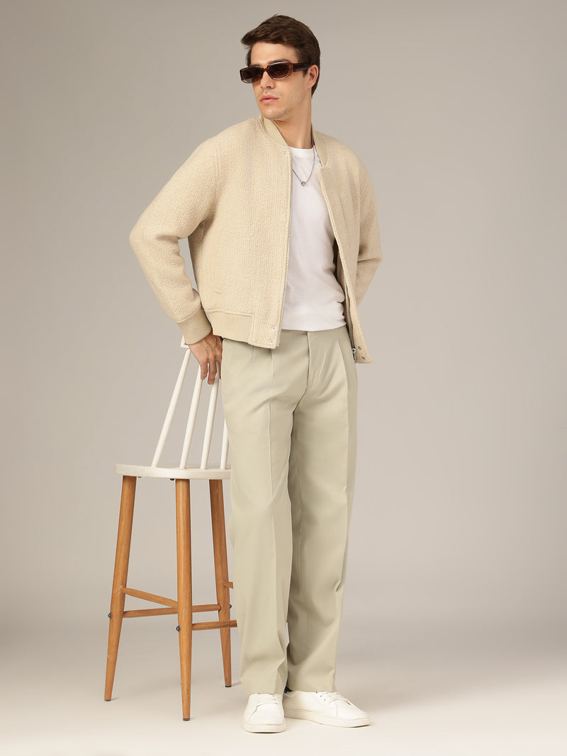 Ash Grey: Korean Textured Baggy Fit Pleated Casual Trouser