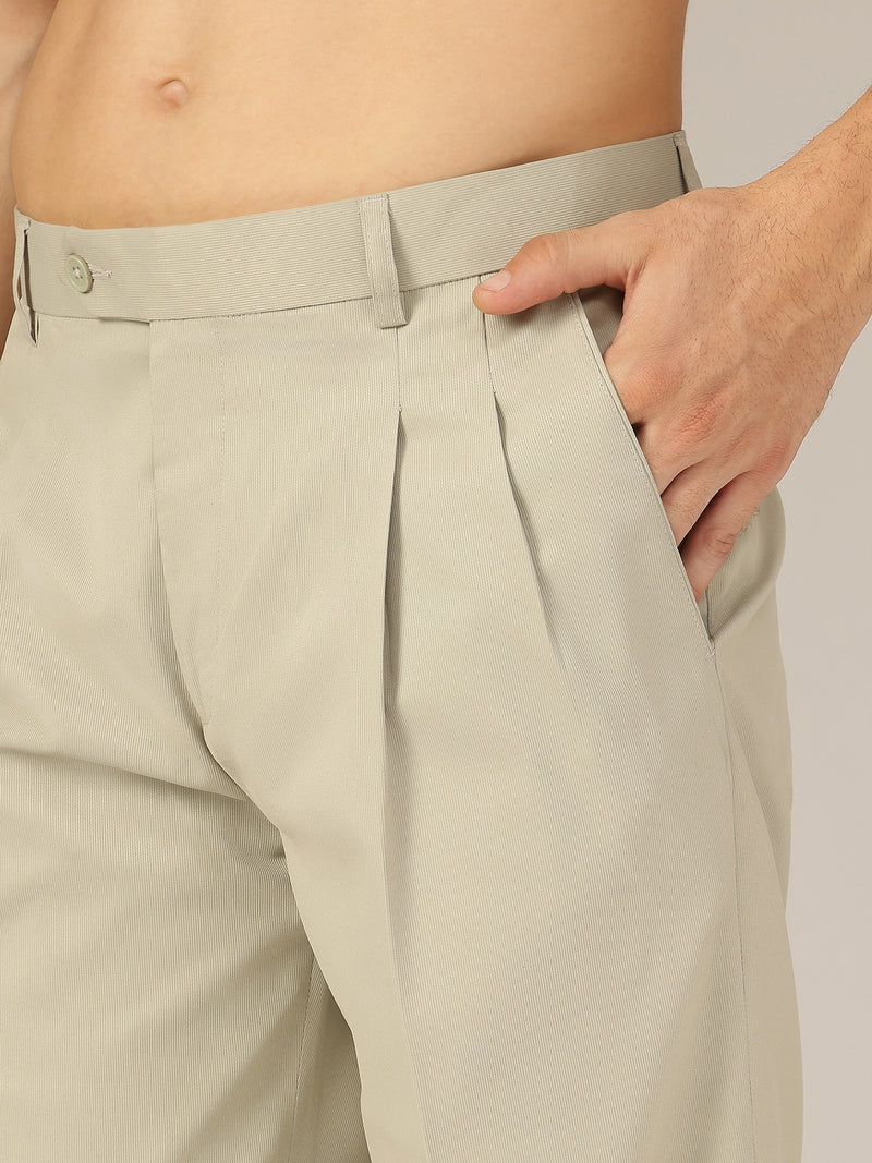 Ash Grey: Korean Textured Baggy Fit Pleated Casual Trouser