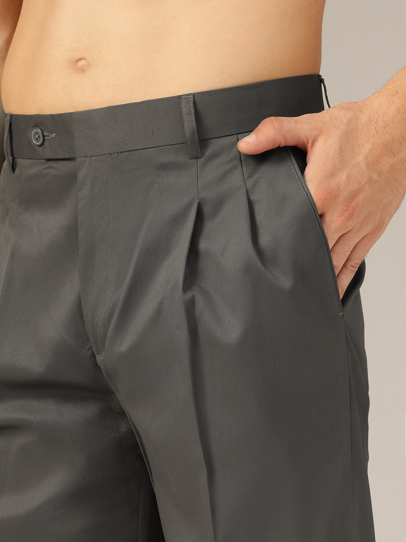 Grey: Korean Textured Baggy Fit Pleated Casual Trouser