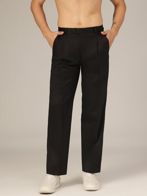 Black: Korean Textured Baggy Fit Pleated Casual Trouser