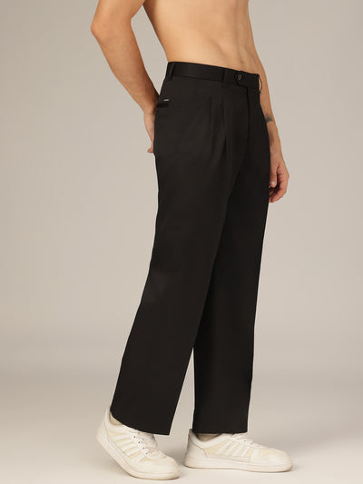 Black: Korean Textured Baggy Fit Pleated Casual Trouser