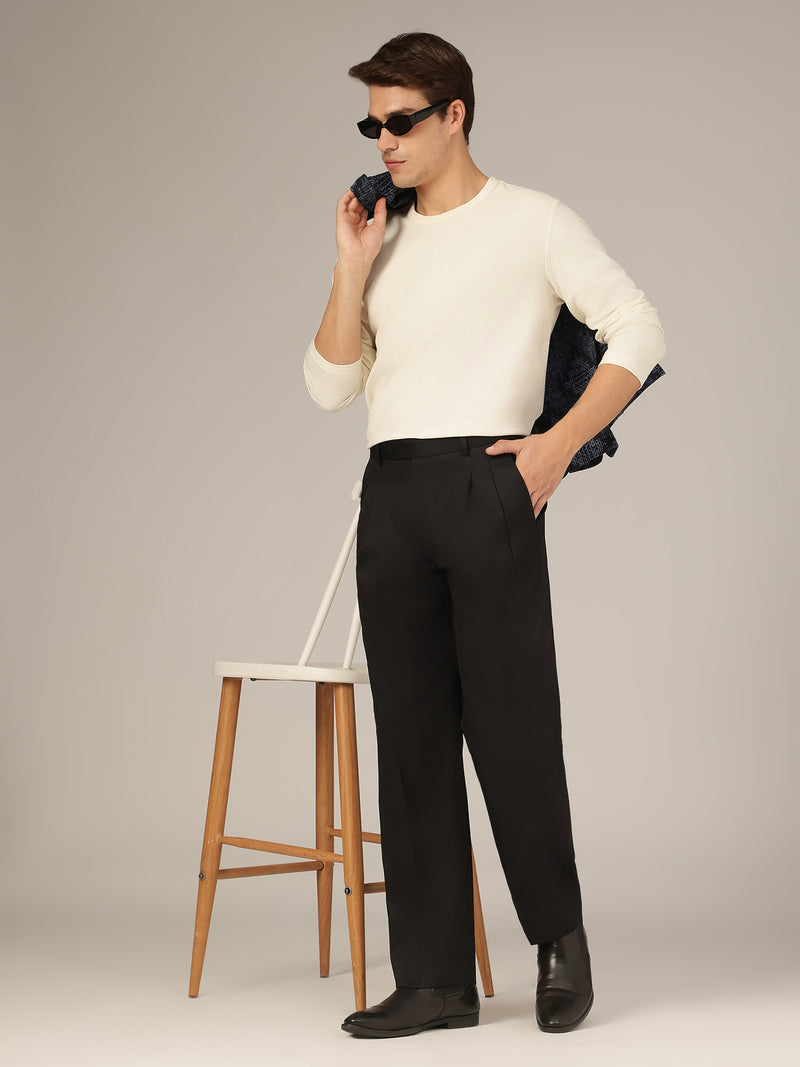 Black: Korean Textured Baggy Fit Pleated Casual Trouser