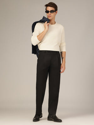 Black Dennison Korean trouser with textured pleated front