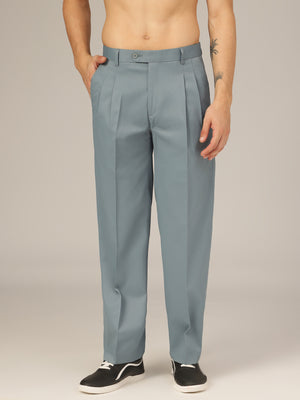 Blue: Korean Textured Baggy Fit Pleated Casual Trouser