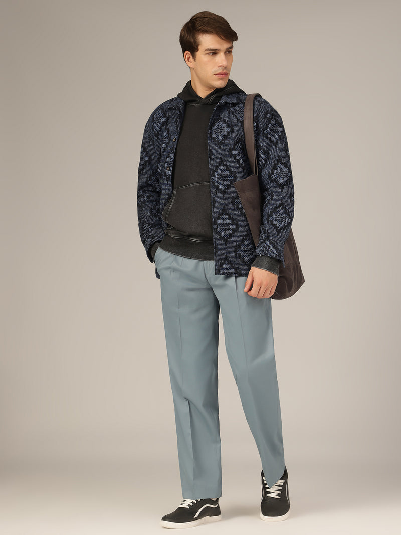 Blue: Korean Textured Baggy Fit Pleated Casual Trouser