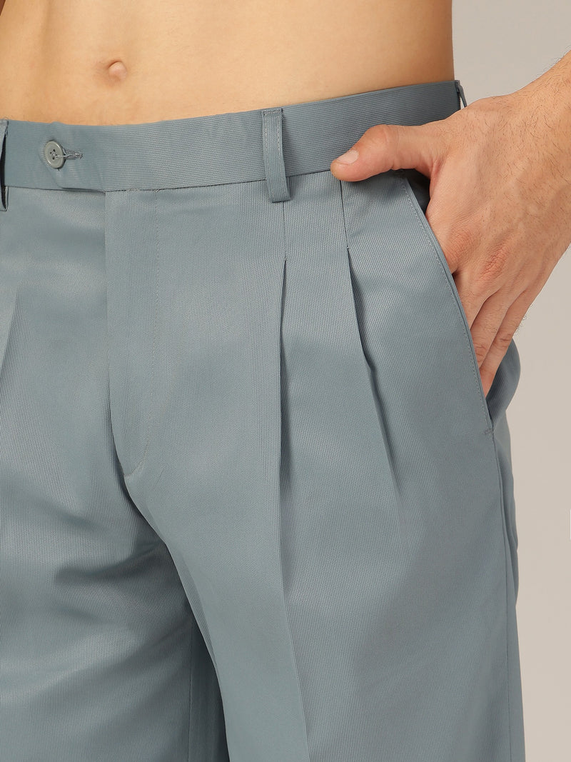 Blue: Korean Textured Baggy Fit Pleated Casual Trouser