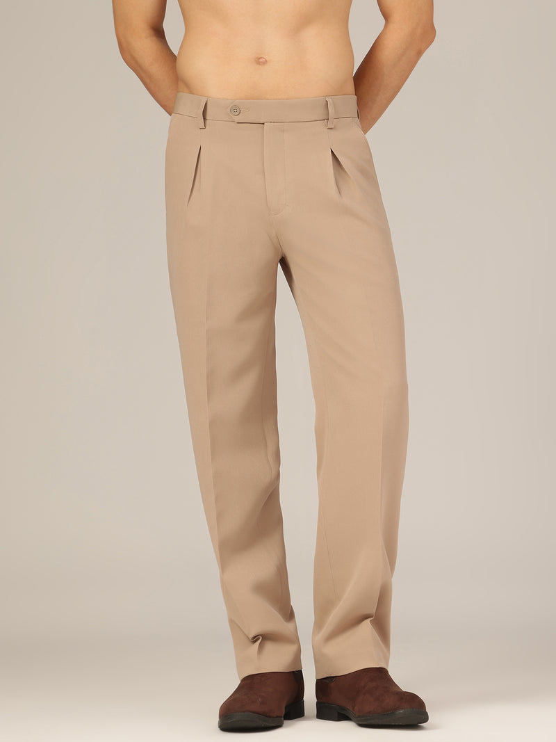 Beige: Korean Baggy Fit inverted Pleated Casual Trouser