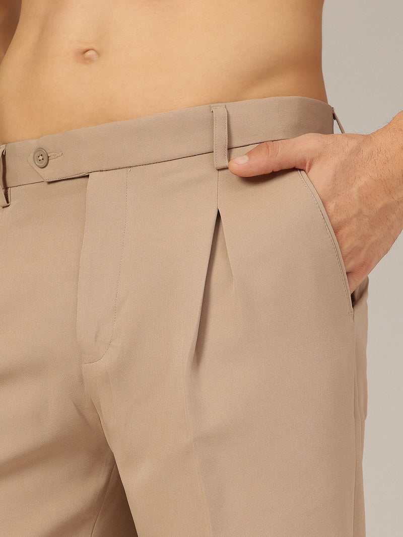 Beige: Korean Baggy Fit inverted Pleated Casual Trouser