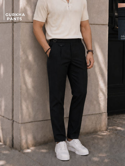 Pleated Striped Gurkha Trouser