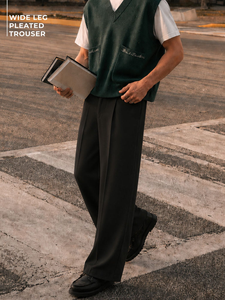 Korean Pleated Pant - Wide Leg, Green