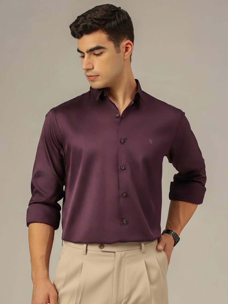 Purple: Premium Party Wear Formal Satin Shirt