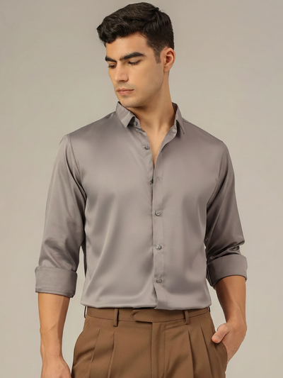Grey: Premium Party Wear Formal Satin Shirt