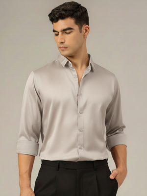 Beige: Premium Party Wear Formal Satin Shirt