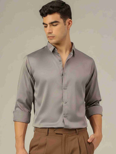 Grey: Premium Party Wear Formal Satin Shirt