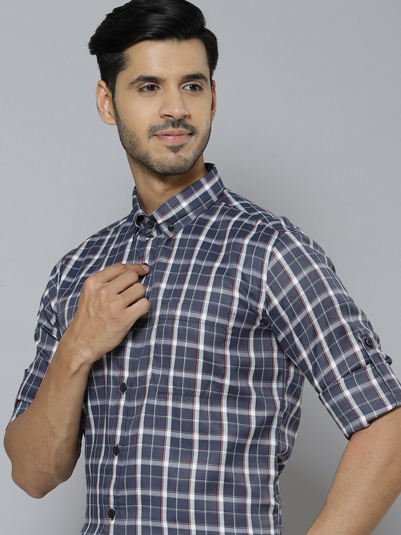 Grey And White: Checked Formal Shirt