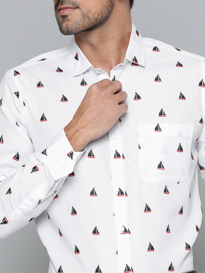 White: Conversational Printed Smart Slim Fit Formal Shirt