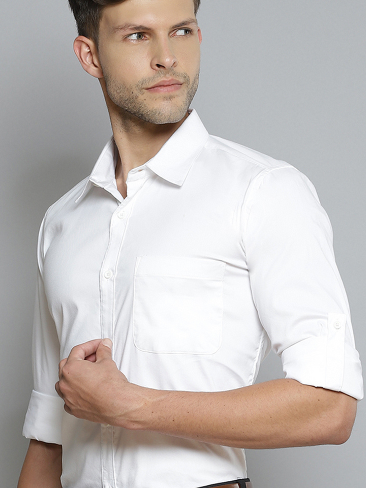 Men White Smart Slim Fit Stretchable Lycra Formal Shirt