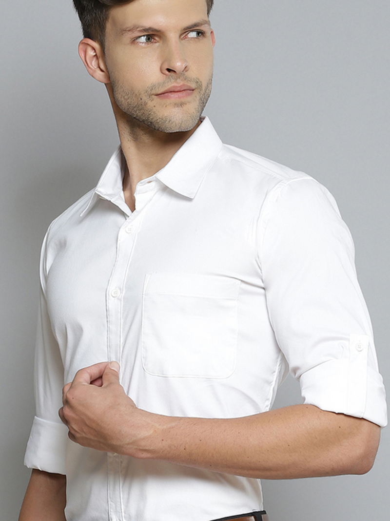 White: Smart Slim Fit Stretchable Lycra Formal Shirt