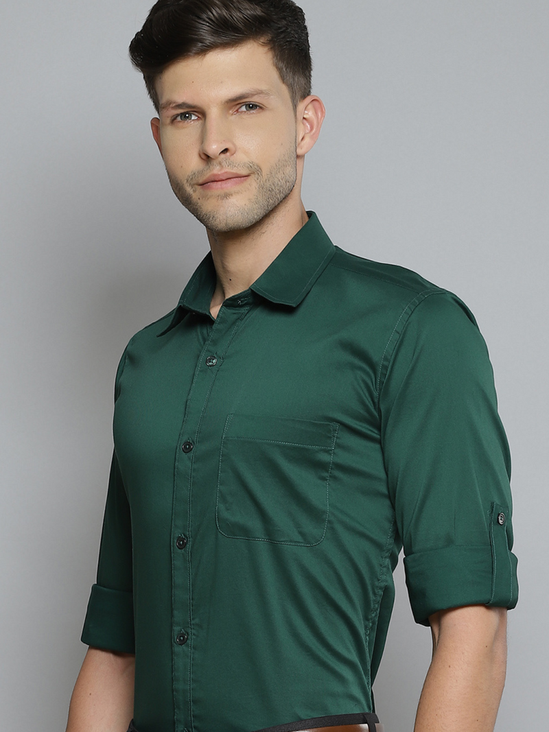 Green: Solid Lycra Formal Shirt