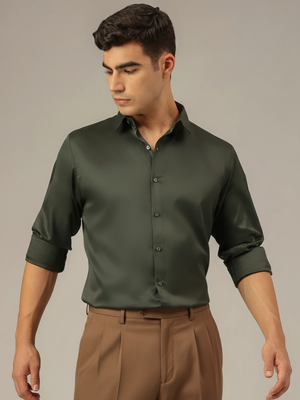 Dark Green: Premium Party Wear Formal Satin Shirt