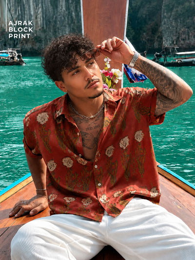 Rust Floral Printed Shirt