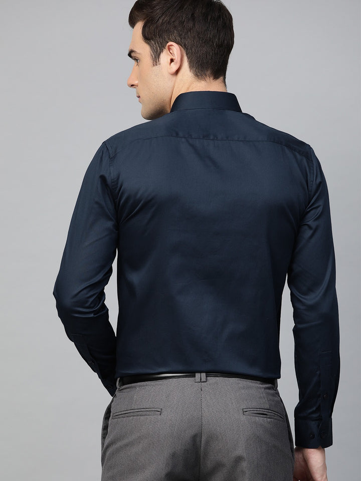DENNISON Men Navy Blue Comfort Regular Fit Solid Formal Shirt
