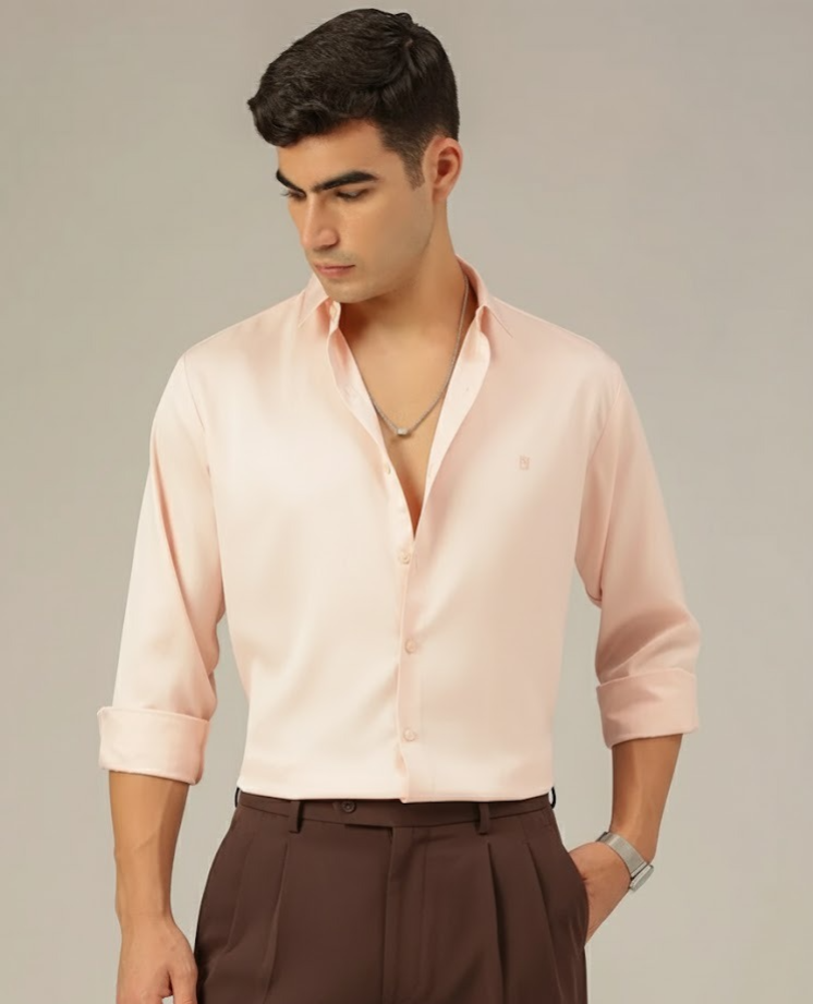 Peach: Premium Party Wear Formal Satin Shirt