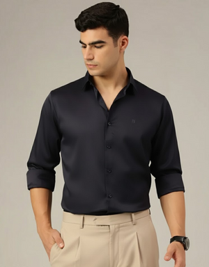 Navy Blue: Premium Party Wear Formal Satin Shirt
