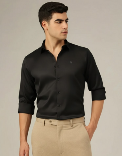 Black: Premium Party Wear Formal Satin Shirt