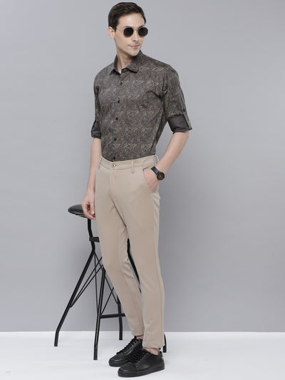 DENNISON Men Beige Smart Tapered Fit Wrinkle Free Trousers