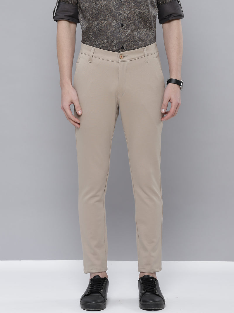 DENNISON Men Beige Smart Tapered Fit Wrinkle Free Trousers