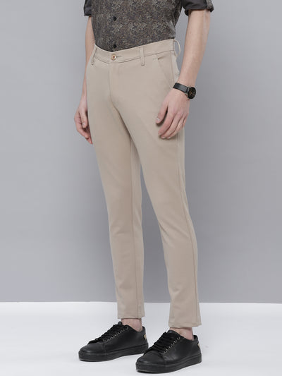 DENNISON Men Beige Smart Tapered Fit Wrinkle Free Trousers