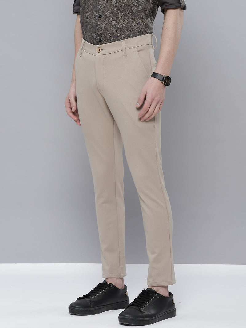 DENNISON Men Beige Smart Tapered Fit Wrinkle Free Trousers